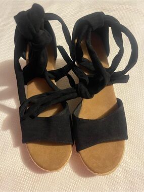 SHEIN Black Suede Lace-Up Wrap Sandals